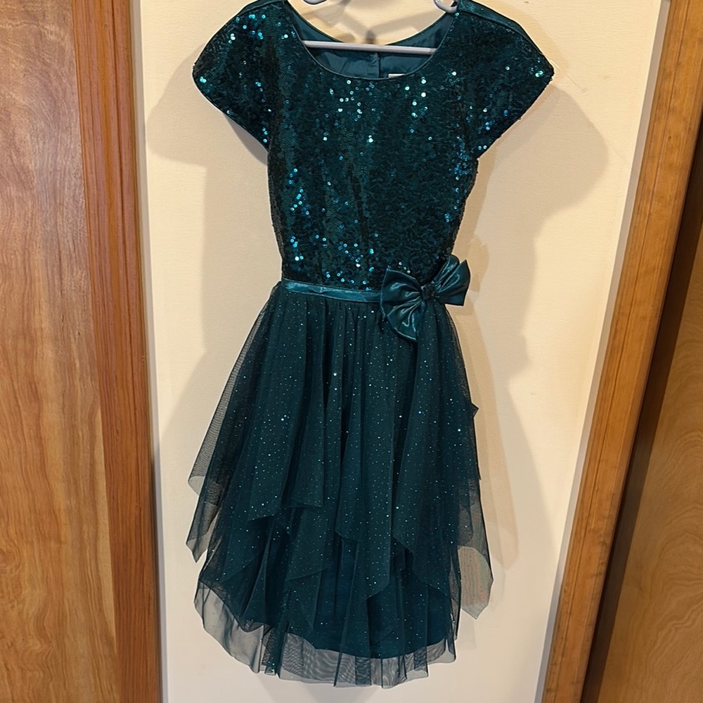 Jona Michelle Teal Sequin Dress with Bow